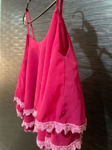 Vibrant Pink Lace Trim Cami Top