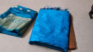 Beautiful Blue Saree with Floral Print