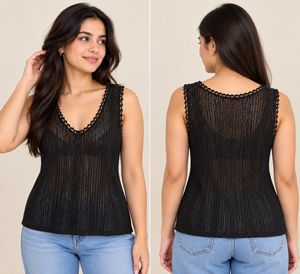 Black Sheer Lace Trim Sleeveless Top