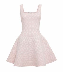 Chic Pink & White Geometric Knit Dress