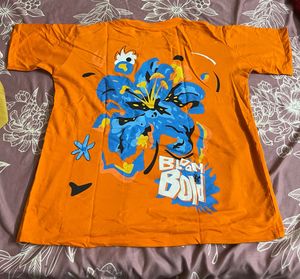 Unisex Down Shoulder Orange Graphic Tee