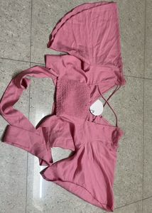 Chic Pink Wrap Crop Top/ blouse