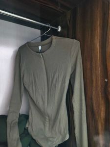 Olive Green Long Sleeve Zip bodysuit top