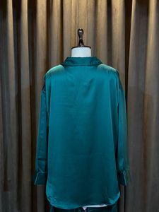Solid Green Oversized Satin PJ Set