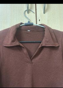 Long Sleeve Cropped Polo Top