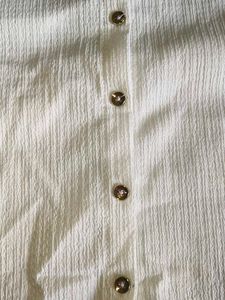 Cute White Textured Button-Up Top