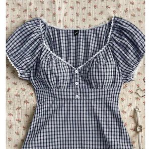 Casual Blue Gingham Top