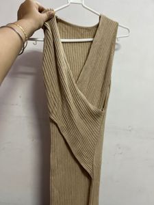 Beige Bodycon Ribbed Dress