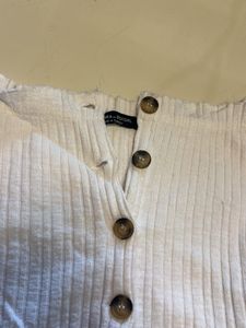 Bershka ripped off-shoulder buttonup croptop