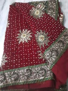 Embroidered Maroon Sari