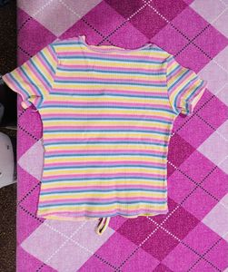 Striped Ruched V-Neck Tee