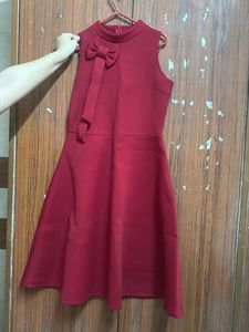 Elegant Red Bow Detail Dress