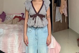 Cute Gingham Wrap Top