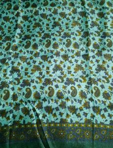 Blue Floral Printed Saree with Contrast Blouse