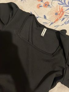 Chic Black Puff Sleeve Square Neck Dress