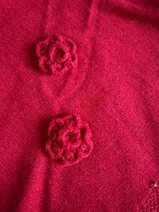 Chic Pink Knit Poncho with Flowers