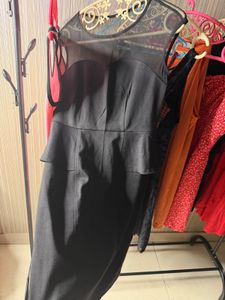 Chic Black Sheer Neckline Peplum Dress
