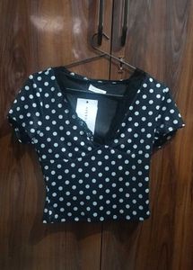 polka dot lace trimmed top