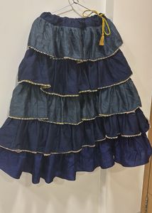Tiered Denim-Look Ethnic Skirt