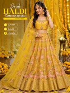 Stunning Yellow Haldi Lehenga Choli 3 Piece Set