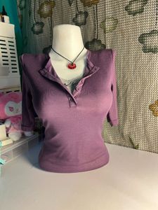 Purple Three-Quarter Sleeve Henley Top
