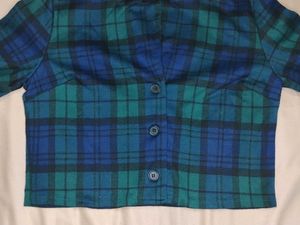 Blue &amp; Green Plaid Cropped Shirt