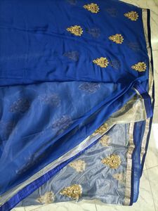 Beautiful Blue Saree With Netted
