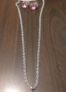 Silver Plated Chain Pain Pendent with Pink Studs