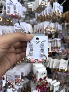 Cute Pearl & Rose Earring Set