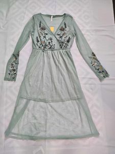 Embroidered Mesh Maxi Dress