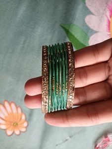 Green & Gold Crystal Bangles