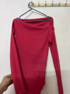 Coral Off-Shoulder Ribbed Top