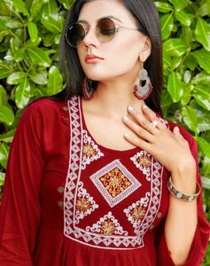 Red Embroidered Short Kurta