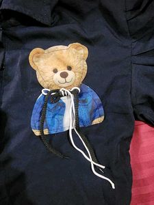 Navy Blue Cute Teddy Bear Collared Top