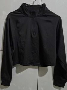 Black Cropped Quarter Zip Pullover