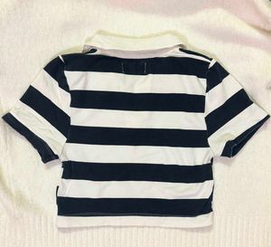 Striped Cropped Polo Shirt