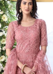 Pink Floral Embroidered Net UnStitched Suit