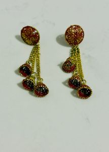Elegant Red & Gold Dangle Earrings