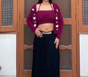 Cute Fuzzy Crop Top & Cardigan Set