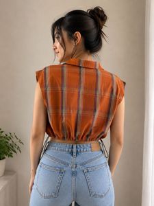Orange Plaid Cropped Shirt