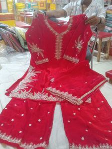 Red  Embroidered Kurta Set
