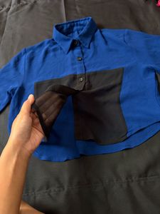 Blue &amp; Black Patchwork Long Sleeve Top
