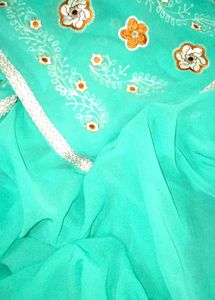 Beautiful Teal Saree with Embellished Border