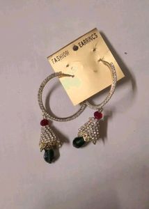 White And Green Dangler Earring