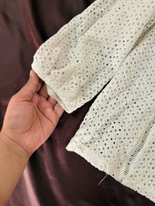 Chic Cream Crocheted Top