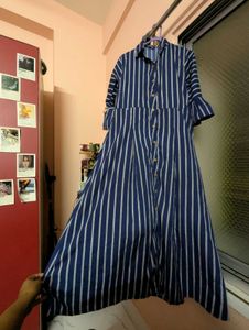 Navy Blue Striped Midi Dress/kurti