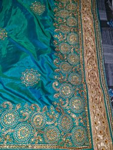 Elegant Teal Embroidered Silk Saree-only saree