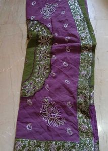 Embroidered green and purple Saree