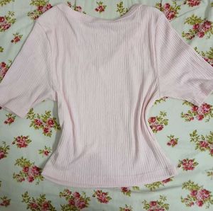 Cute Pink Ribbed V-Neck Top