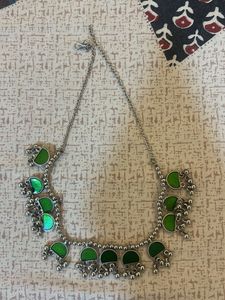 Green Enamel Silver Necklace